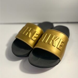 Nike Gold and Black Slides